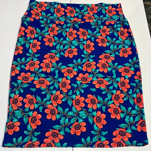 LuLaRoe Dresses & Skirts - Blue & Coral Floral Print Pencil Pull on Style Skirt XL vibrant